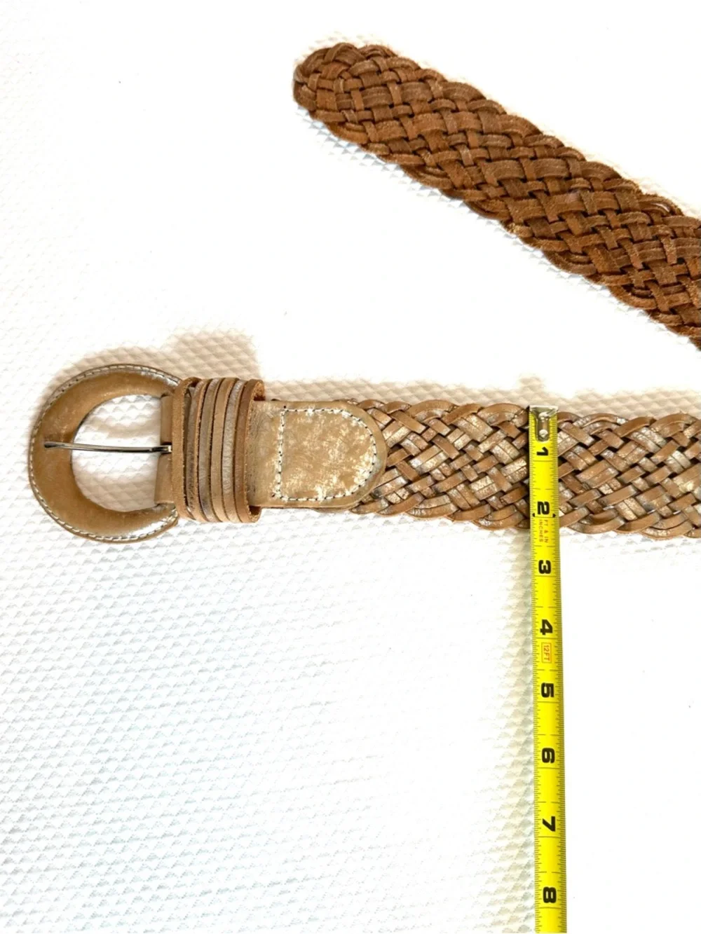 Boho Natural Tan Woven Belt with Silver Rubbing XL‎ Festival Concert Hippie
